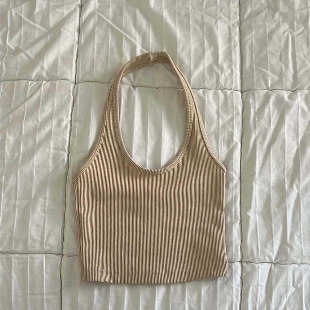 Beige Ribbed Crop Top